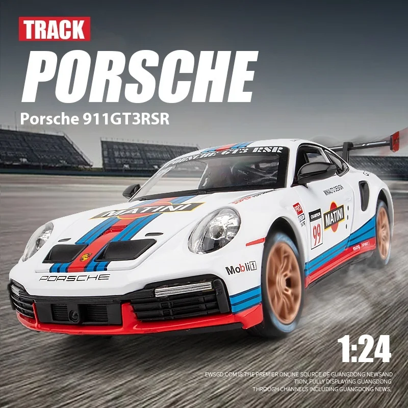 Jianyuan 1:24 Porsche 911 Gt3 Rsr Track Edition Can Emit Sound And Light Sports Car Children'S Toy Car Alloy Model Desktop Decor