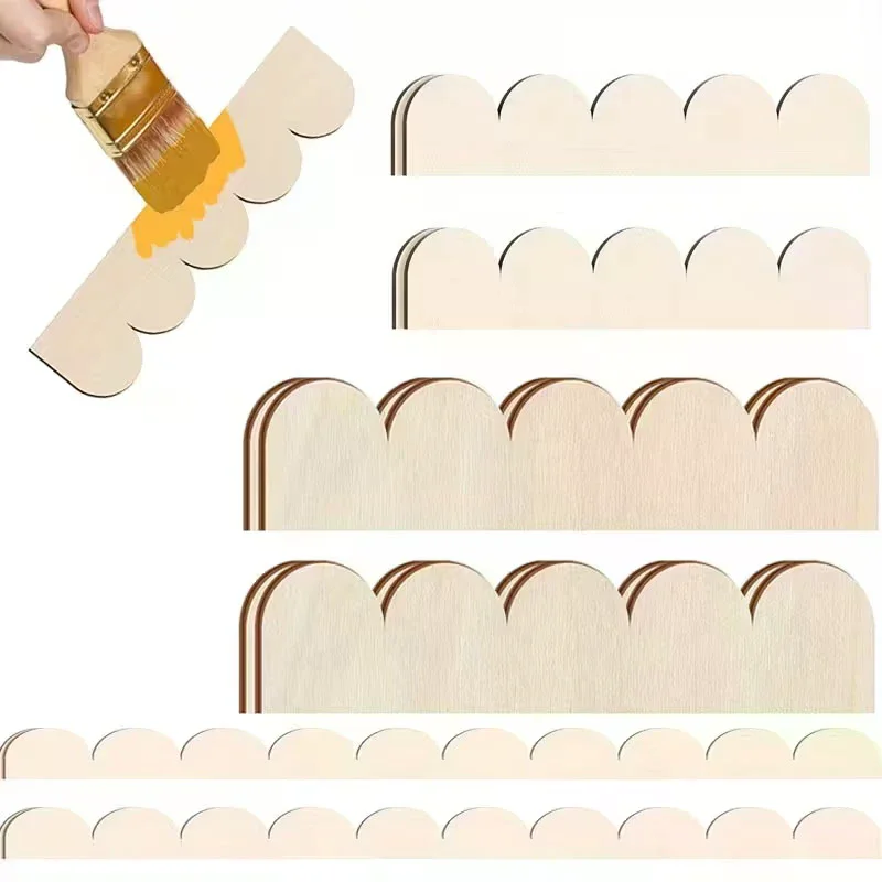 6/12pcs Fan-Shaped Decorative Wooden Strips Unfinished Wooden Frame For DIY Home Decor, Cabinet, Window Frames, Party Decoration