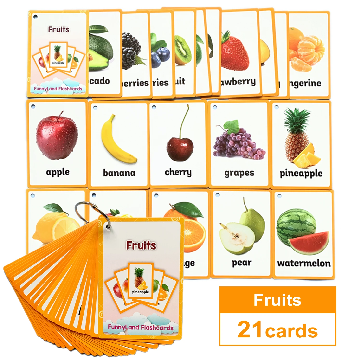 Tarjetas de aprendizaje de frutas y animales para niños, tarjetas con palabras en inglés, suministros para la escuela en casa, juguetes educativos