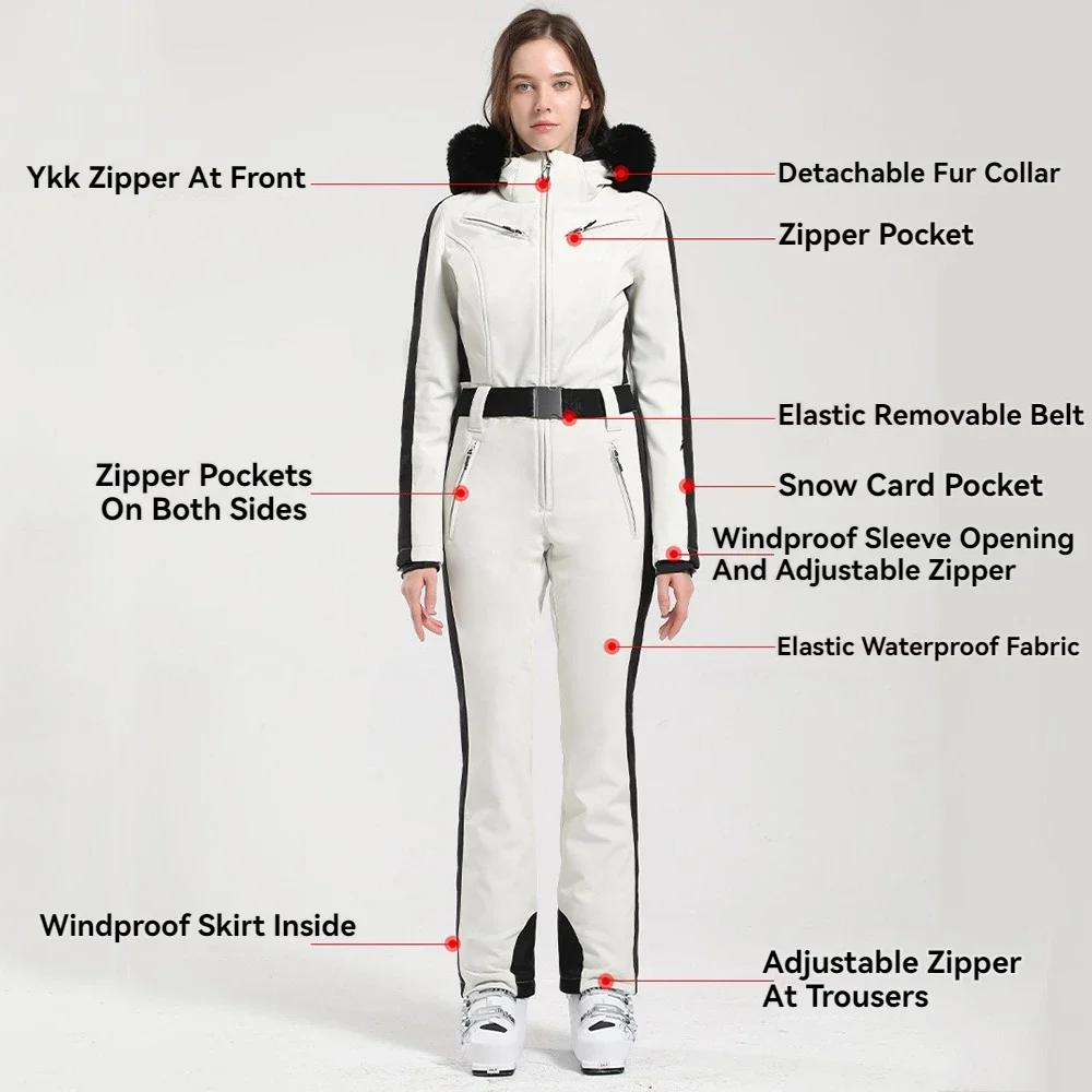 Outdoor Winter Skiing Suit Female Warm Snowboard Overalls Windproof Waterproof Ski Jumpsuit New Women One-Piece Slim Fit Clothes