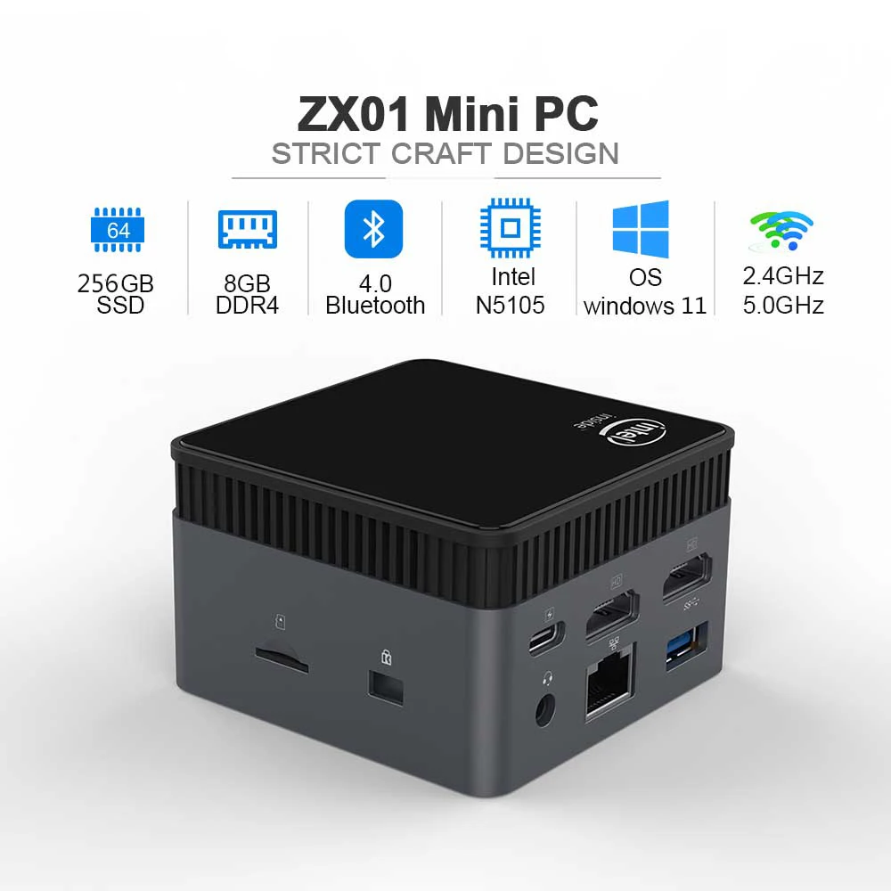 Zx01 windows 11 mini computador intel n5105 2.9ghz ddr4 8gb 256gb ssd 1000m bt4.2 desktop gaming mini computadores de computador bolso