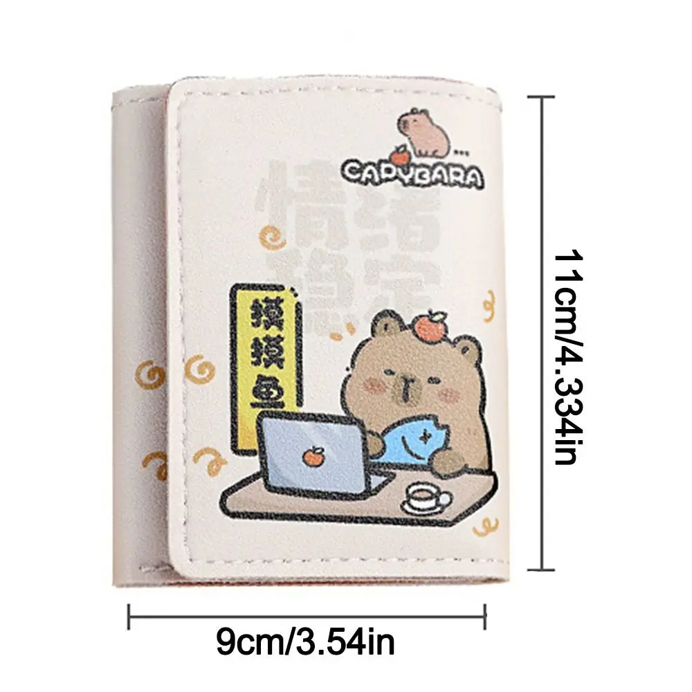 New Foldable Cartoon Capybara Purse PU Leather Lightweight Card Bag Multi-Pocket Storage Cute Wallets Women Girls