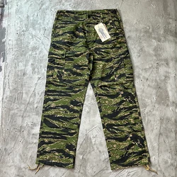 100% Cotton Dense Thick American Retro M-65 Workwear Pants Tiger Pattern Camouflage M51 Multi Pocket Green Loose Straight Pants
