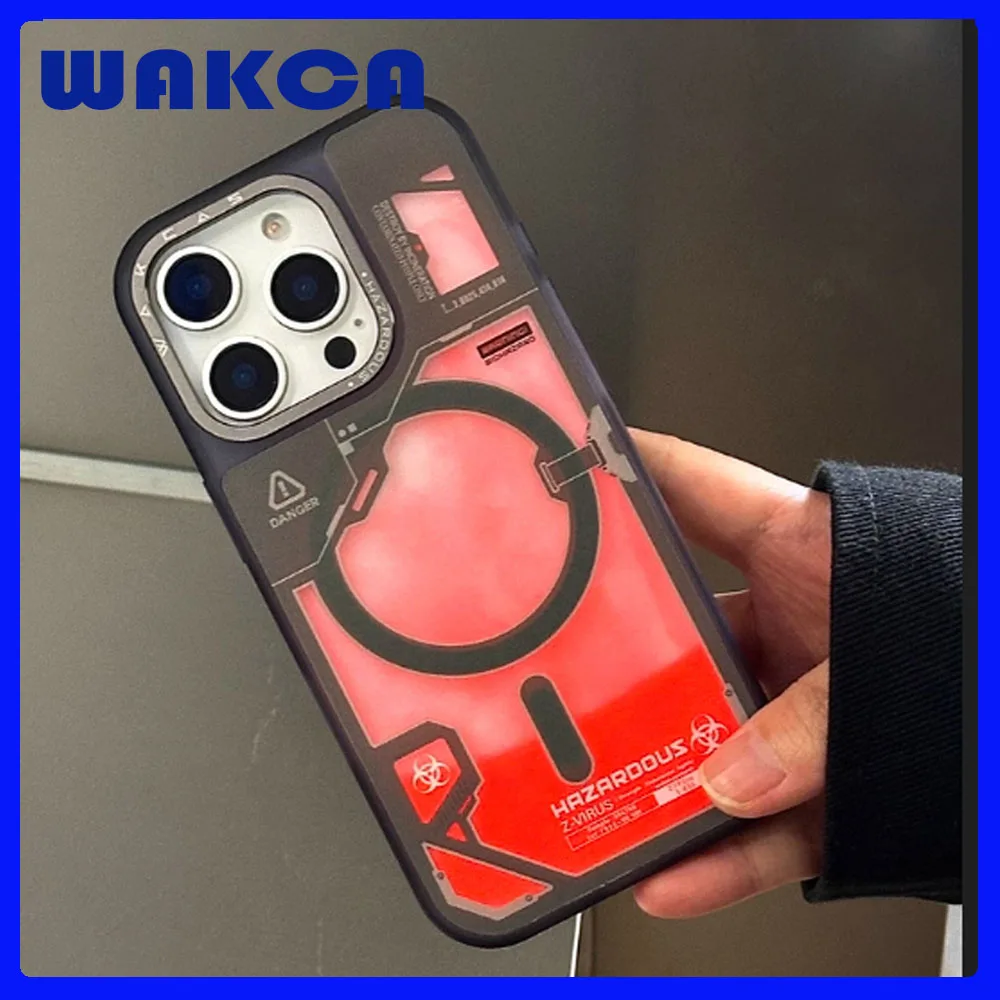 

Wakcas fluorescent quicksand mobile phone case personality for iphone15/16promax color magnetic protective case couple durable