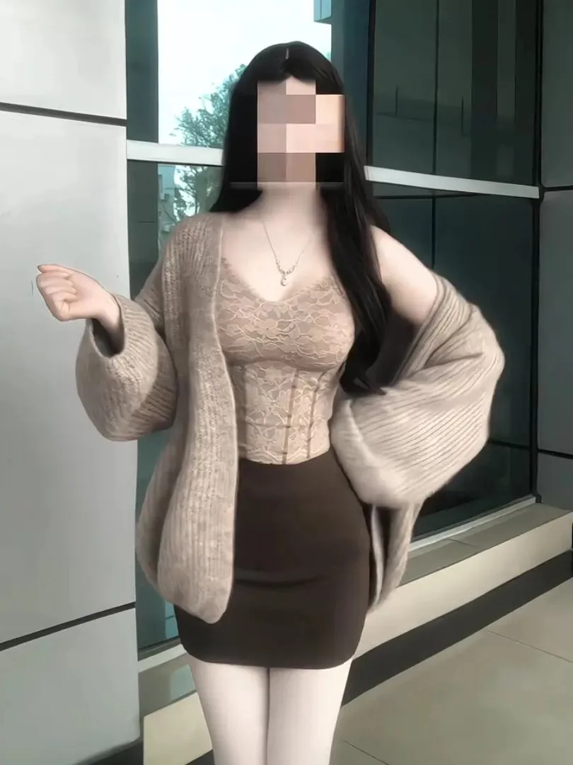 

Spicy Girl Sle Lace Trim Knitted Cardigan Sweater High Waist Skirt Tee Piece Set Lazy Pure Desire Ensemble Winter Fa...