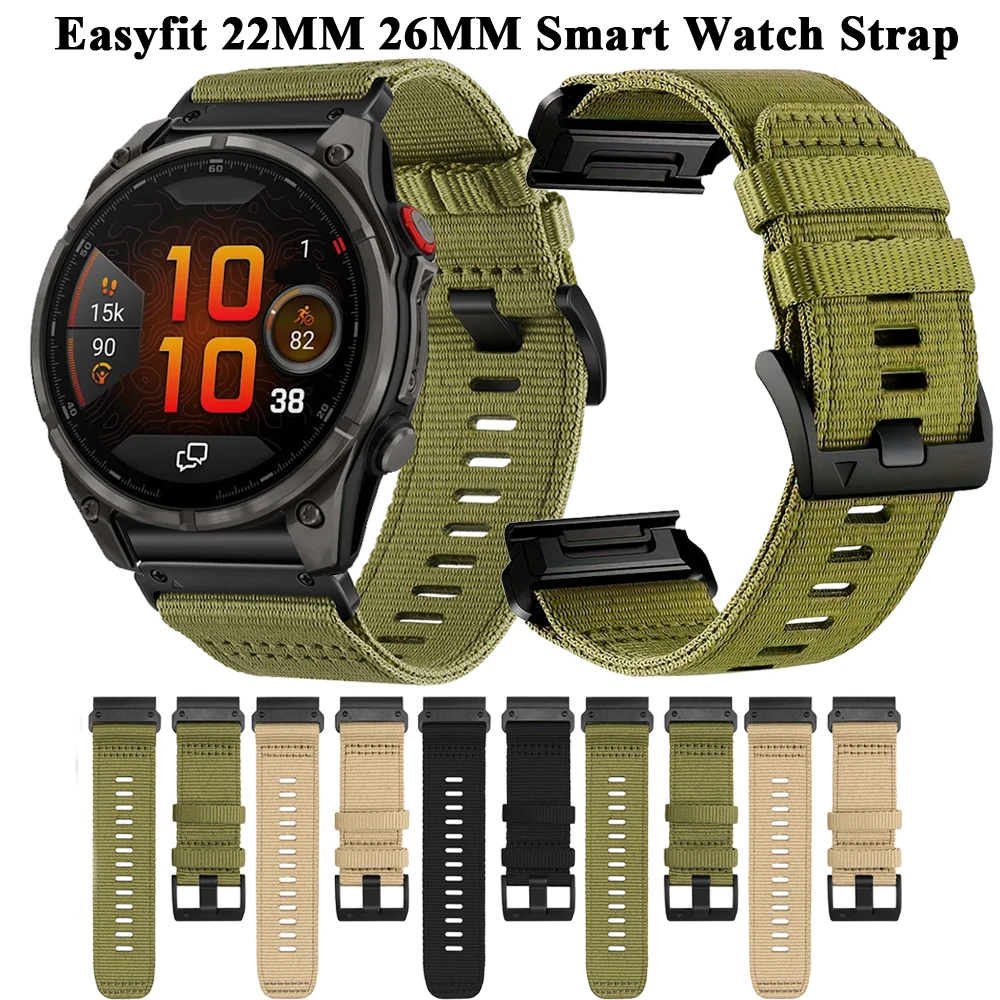 

22mm 26mm QuickFit Watch Band For Garmin Fenix 8 8PRO E 7 7X 6 6X 5X Plus/Epix Pro Gen 2 47mm 51mm/Tactix 7/Enduro 3 Nylon Strap