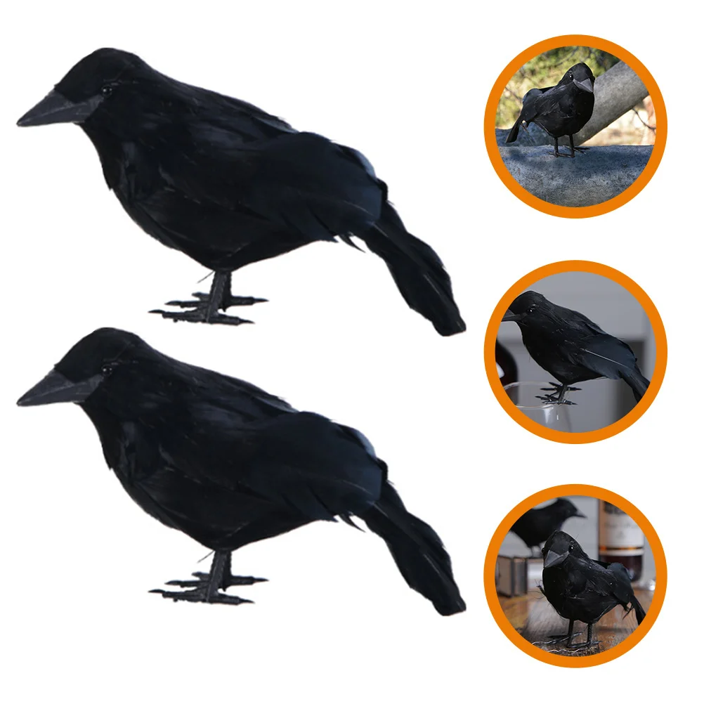 

2pcs Realistic Crows Ornament Decor Lightweight Durable Halloween Crow Decor Small Plume SimulationHaunted House Prop