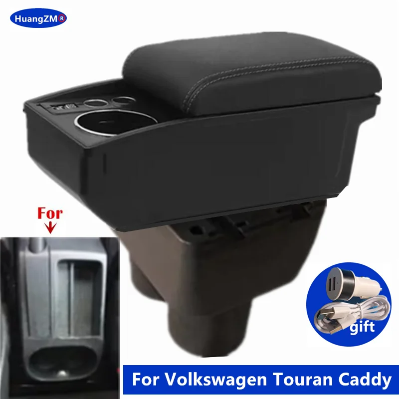 For Volkswagen VW Touran Caddy Car Armrest Box Double-layer Central Storage Box Cup Holder Dedicated Retrofit Car Accessories