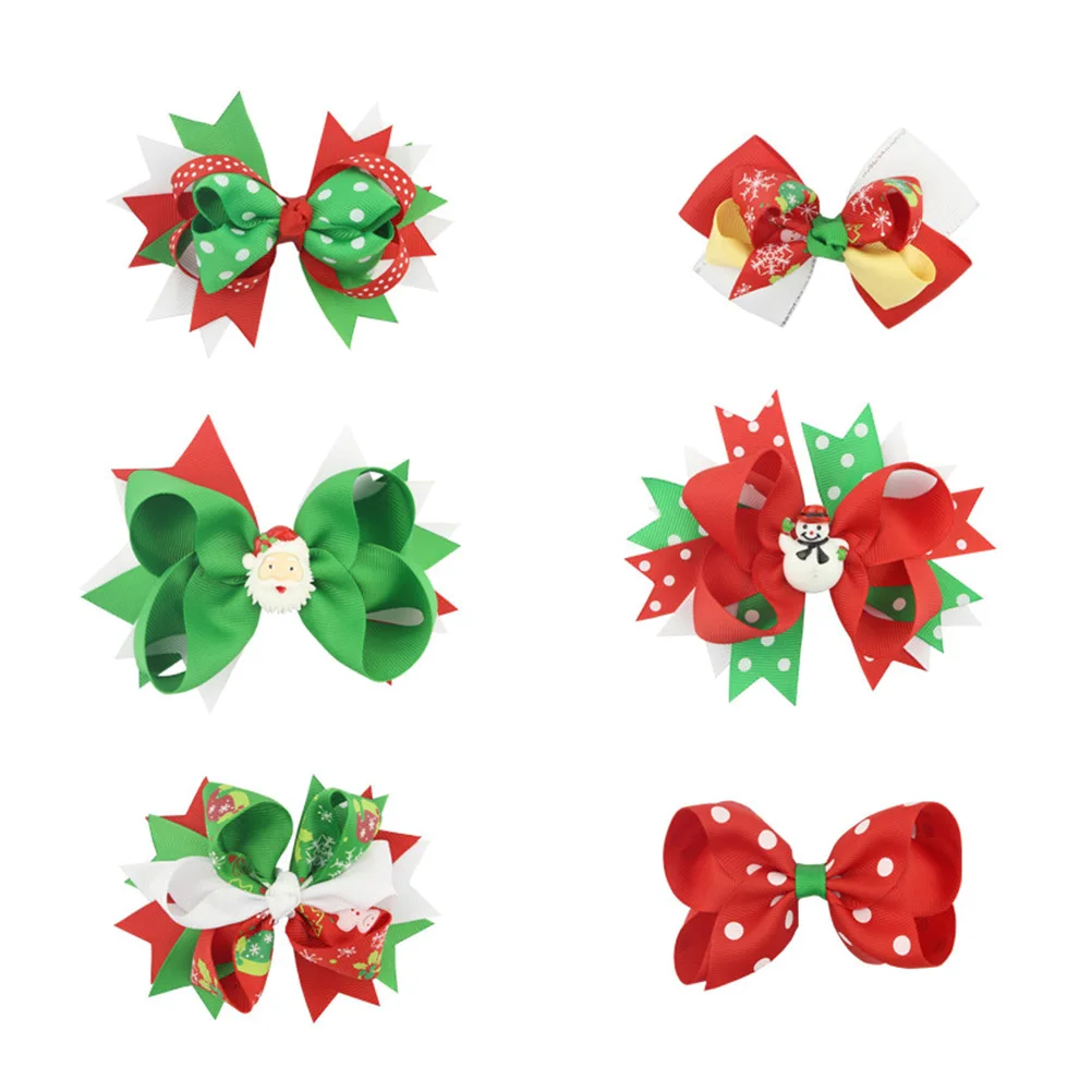 

6 Pcs Bow Hairpin Christmas Accessories Girls Kids Bowknot Hairclip Child Clips Green Red White Color Toddler Baby Girls Women