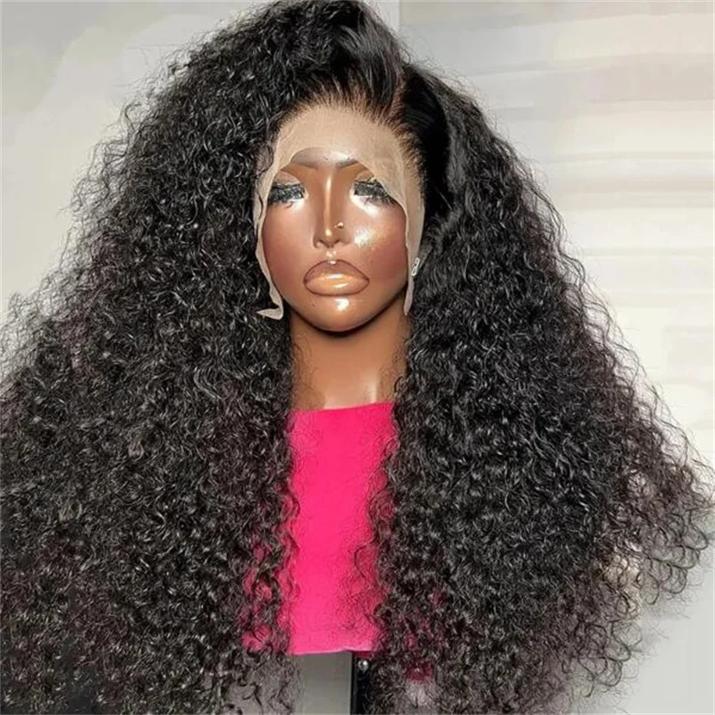 

Long Soft 26“Natural Black Kinky Curly180Density Lace Front Wig For Women BabyHair Glueless Preplucked Heat Resistant Daily