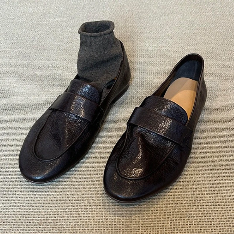 

Черные брендовые дизайнерские туфли-лодочки из мягкой кожи в стиле ретро, женские удобные лаконичные лоферы, уличная офисная обувь, Zapatos De Mujer