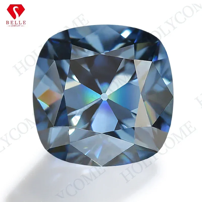   Loose Moissanite Vivid Blue European Cushion Cut 1-5ct VVS1 With GRA Certificated Diamond Bead  Jewelry Making