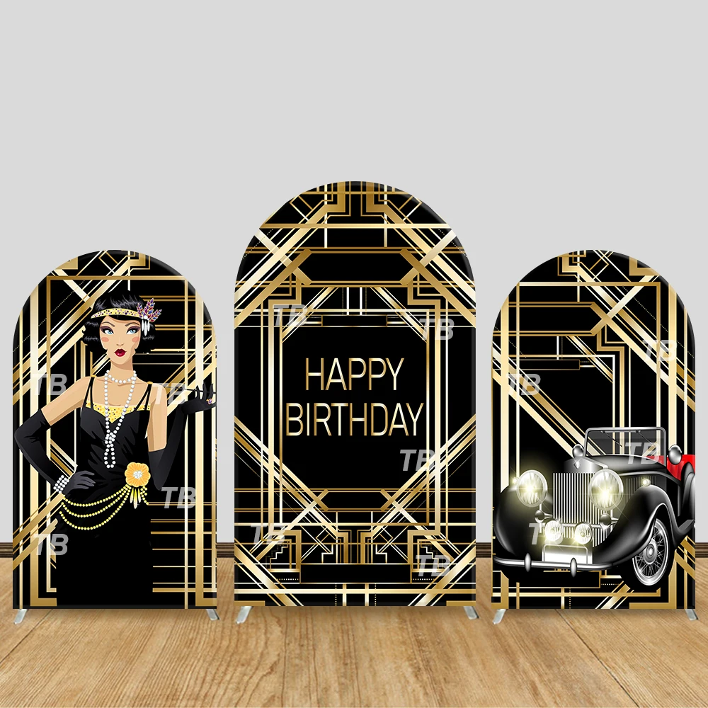 

Great Gatsby Art Deco Theme Arch Backdrop Cover Vintage Car Cartoon Background For Kids Birthday Baby Shower Party Decoration