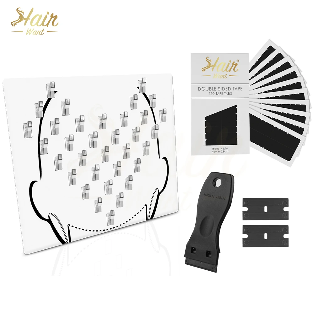 Hair Want Acrylic Tape In Placement Board Kit 120 Tabs Double-Sided Tape Plastic Razor Scraper Hair Separate Plate