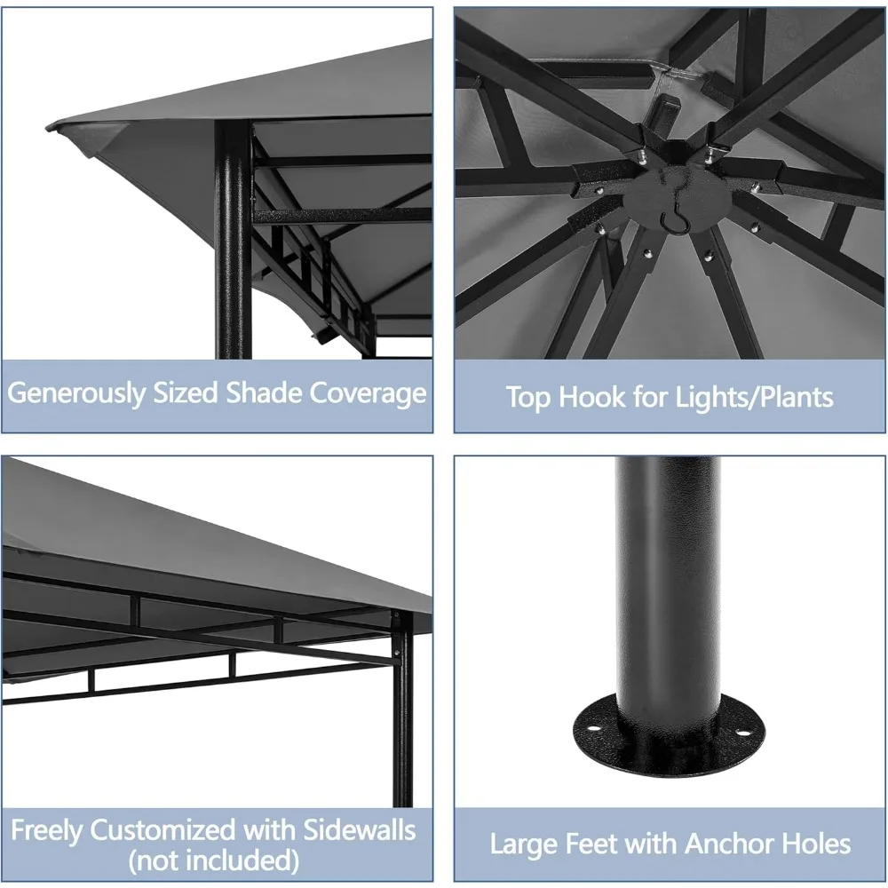 Outdoor Pó-revestido Steel Frame Gazebo, duplo telhados Grill, BBQ Pavilhão, Water-Resistant, Pátio, 11x11