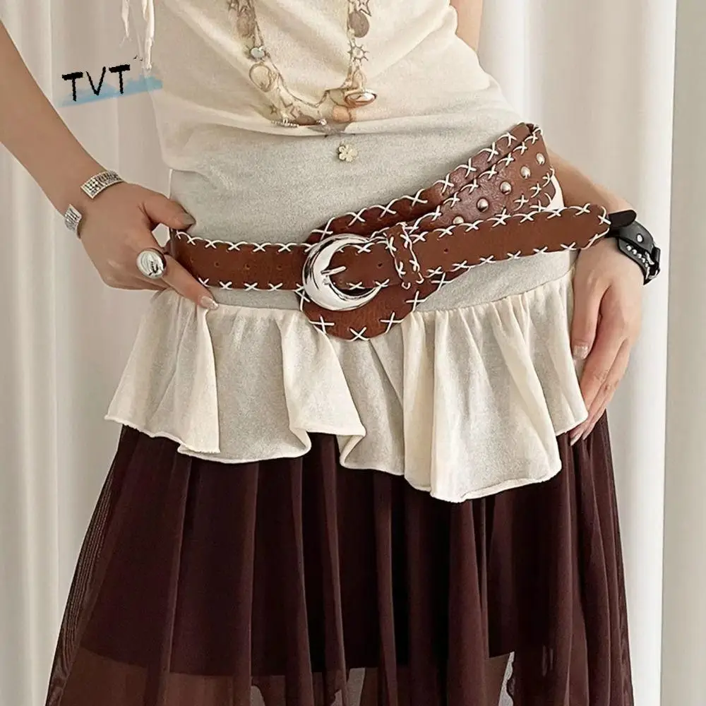 حزام نسائي كوري أمريكي قوطي حزام خصر عريض فستان جلدي رائع حزام جينز إكسسوار تنورة