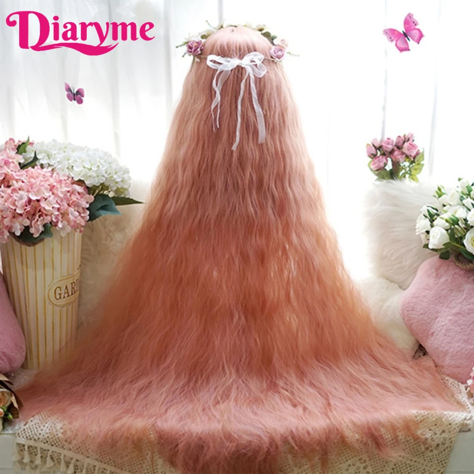 Perucas onduladas extra longas para mulheres, cosplay sintético rosa, perucas lolita, cabelo natural, peruca loira preta, peruca feminina lolita