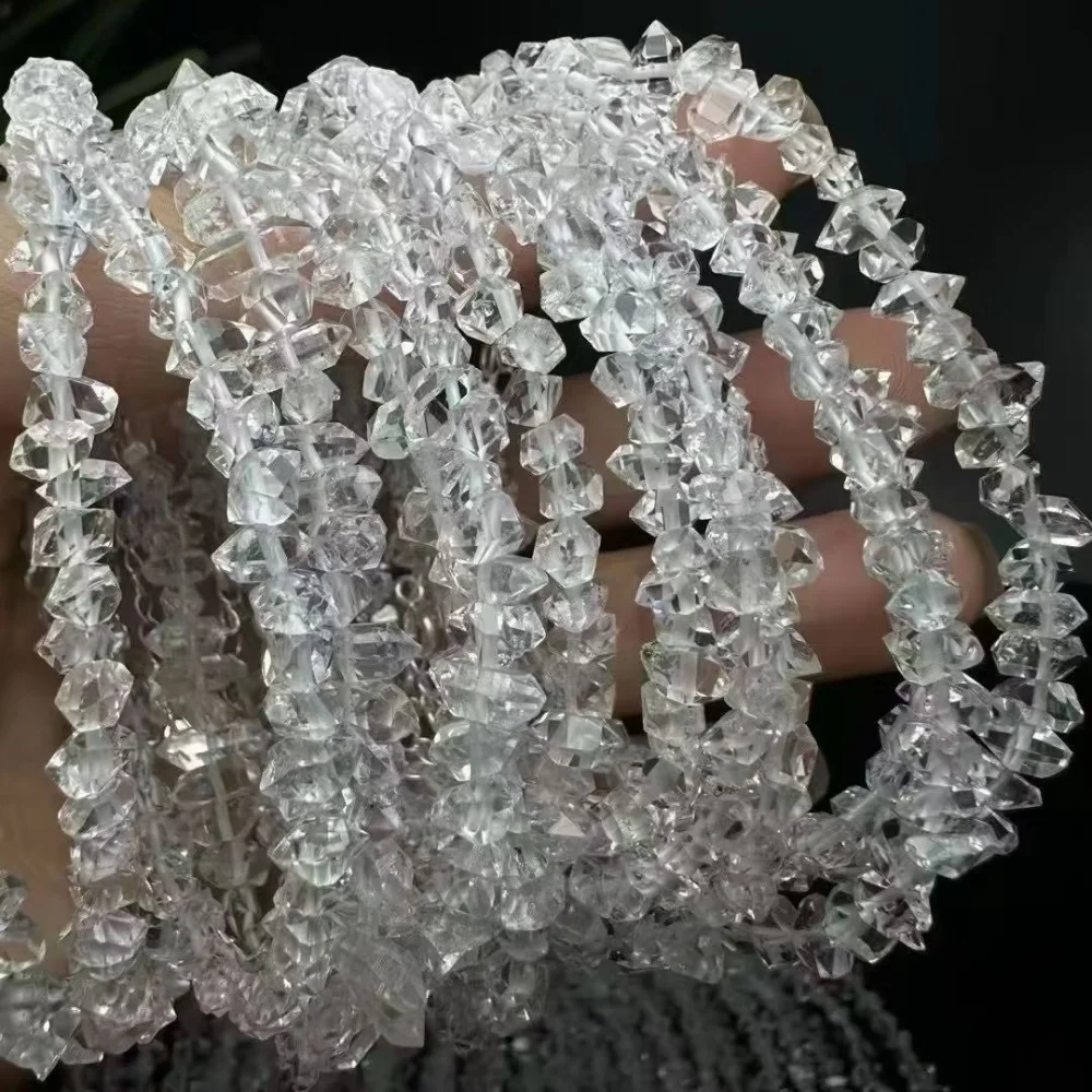 natural-herkimer-diamond-quartz-bead-bracelet-handmade-crystal-jewelry-stretch-bangle-children-birthday-gift-1pcs