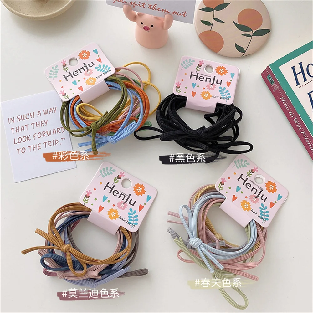 6Pcs/Lot Simple Tie Knot Colors Elastic Hair Bands For Girls Bohemian Headband Scrunchy Korean Kids Hair Accessories For Women