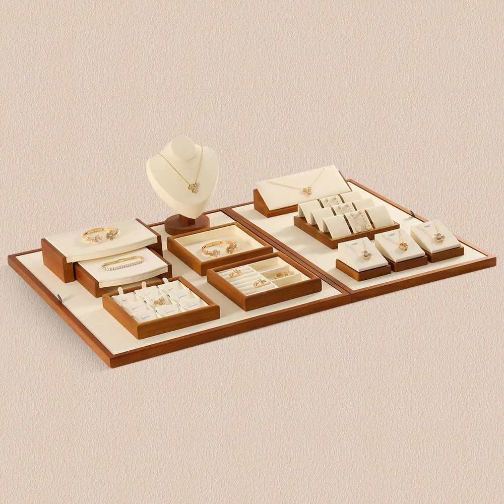 YinBeiNi Ring Necklace Earring Bracelet Display Tray Wooden Jewelry Accerssories Storage Organizer Exhibition Pallet P027