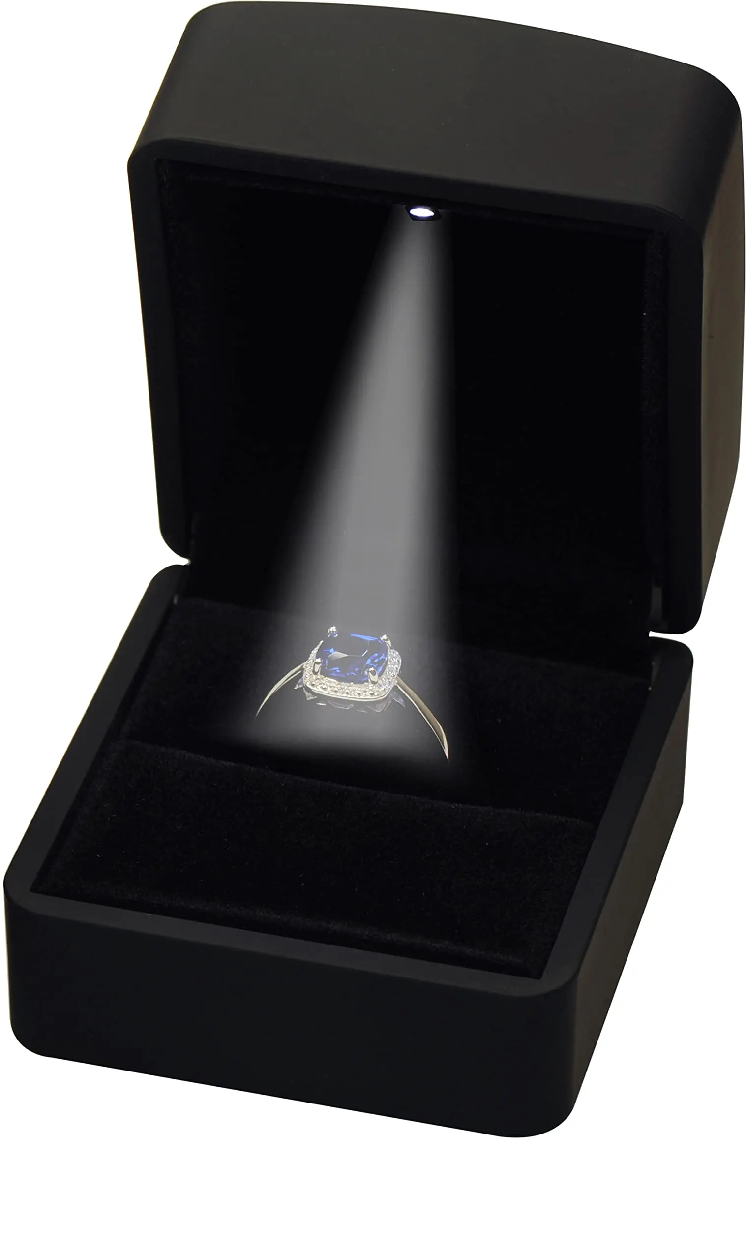 LED Black Ring Box for Proposal, Wedding, Engagement - Luxury Jewelry Gift Box with Light