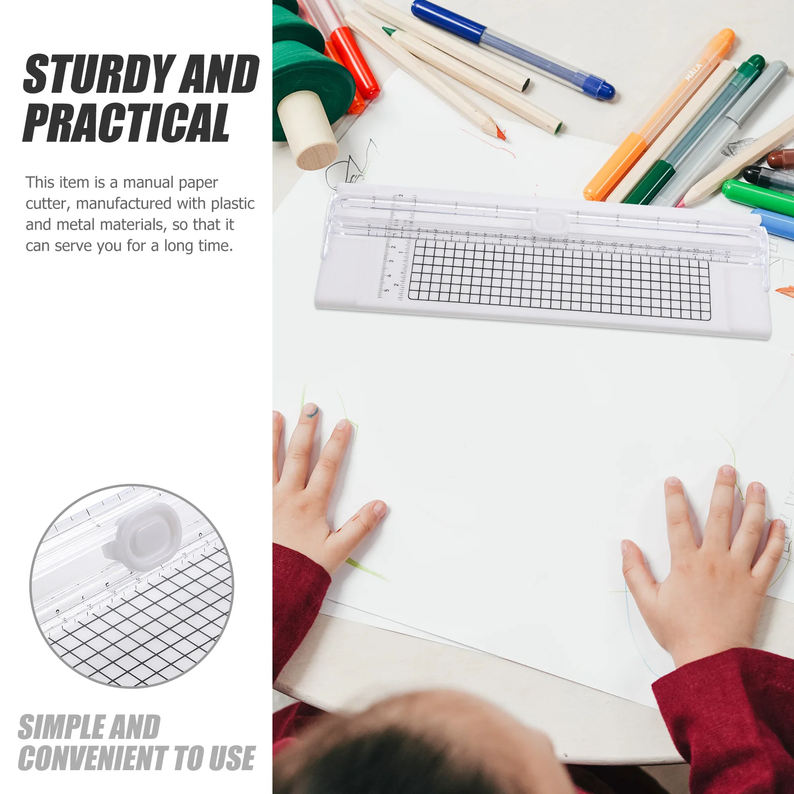 

Paper Trimmer Sturdy Plastic Metal Blade Precision Scale Safety Design A4 Paper Cutter For Crafting Scrapbooking Classroom