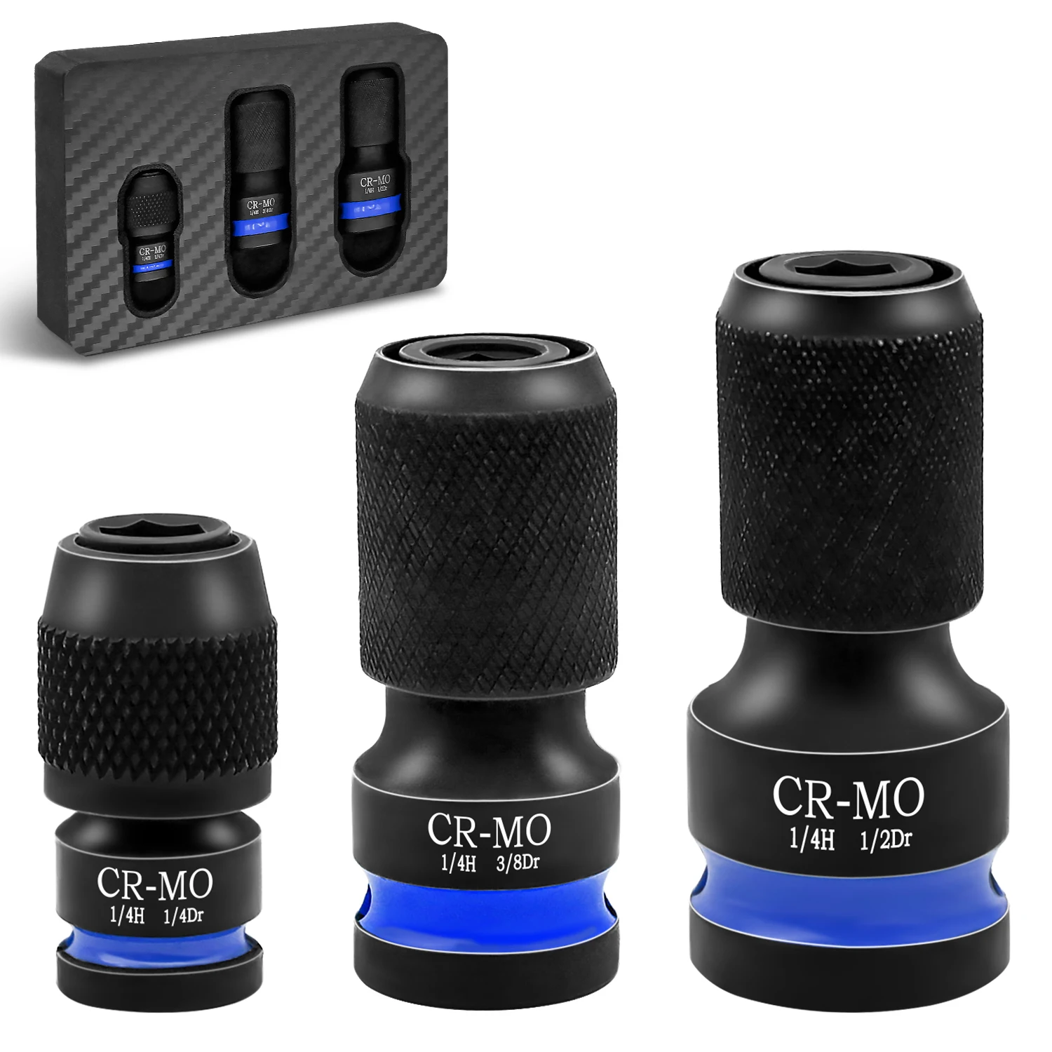 3pcs Impact Hex Converter for Screwdriver Bit 1/2 3/8 1/4-Inch Square Drive to 1/4-Inch Quick Release Hex Socket Wrench Adapter