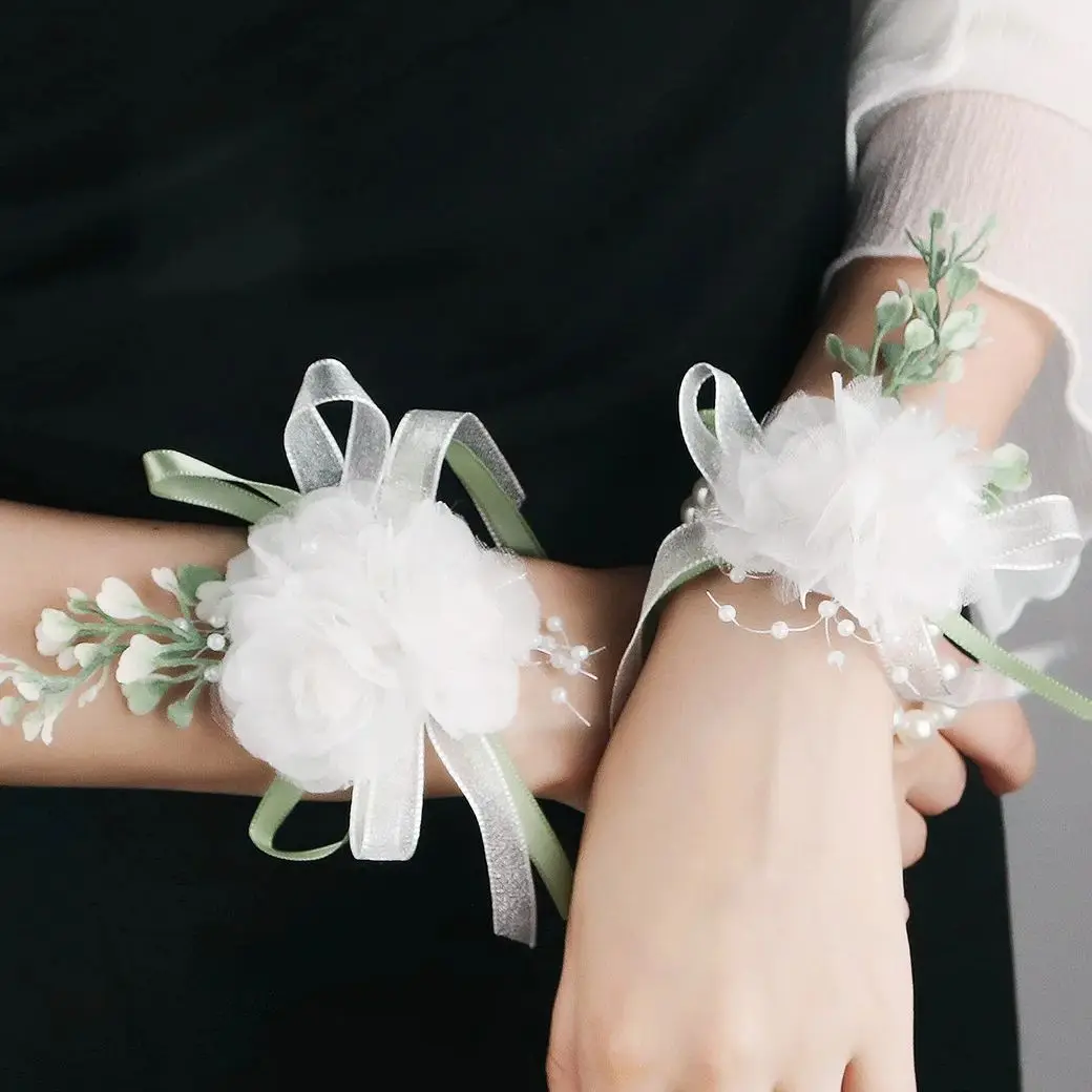 

Wedding Wrist Flower Rose Silk Ribbon Bride Corsage Hand Decor Wristband Bracelet Bridesmaid Wrist Flower Wedding Supplies