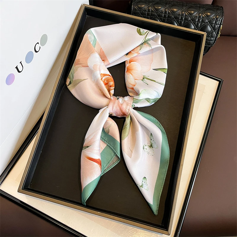 

2025 New Fashion Floral Double Faced Jacquard Luxury Print Women Silk Scarf Bandana Foulard Shawl High Quality Square Scarves