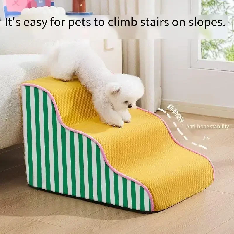 2/3/4 Ladder Dogs Pets Stripe Puppys Stairs Beside Sofa Bed Ramp for Dog Protecting Pets Joint Slope Stairs for Elderly Dog Gift