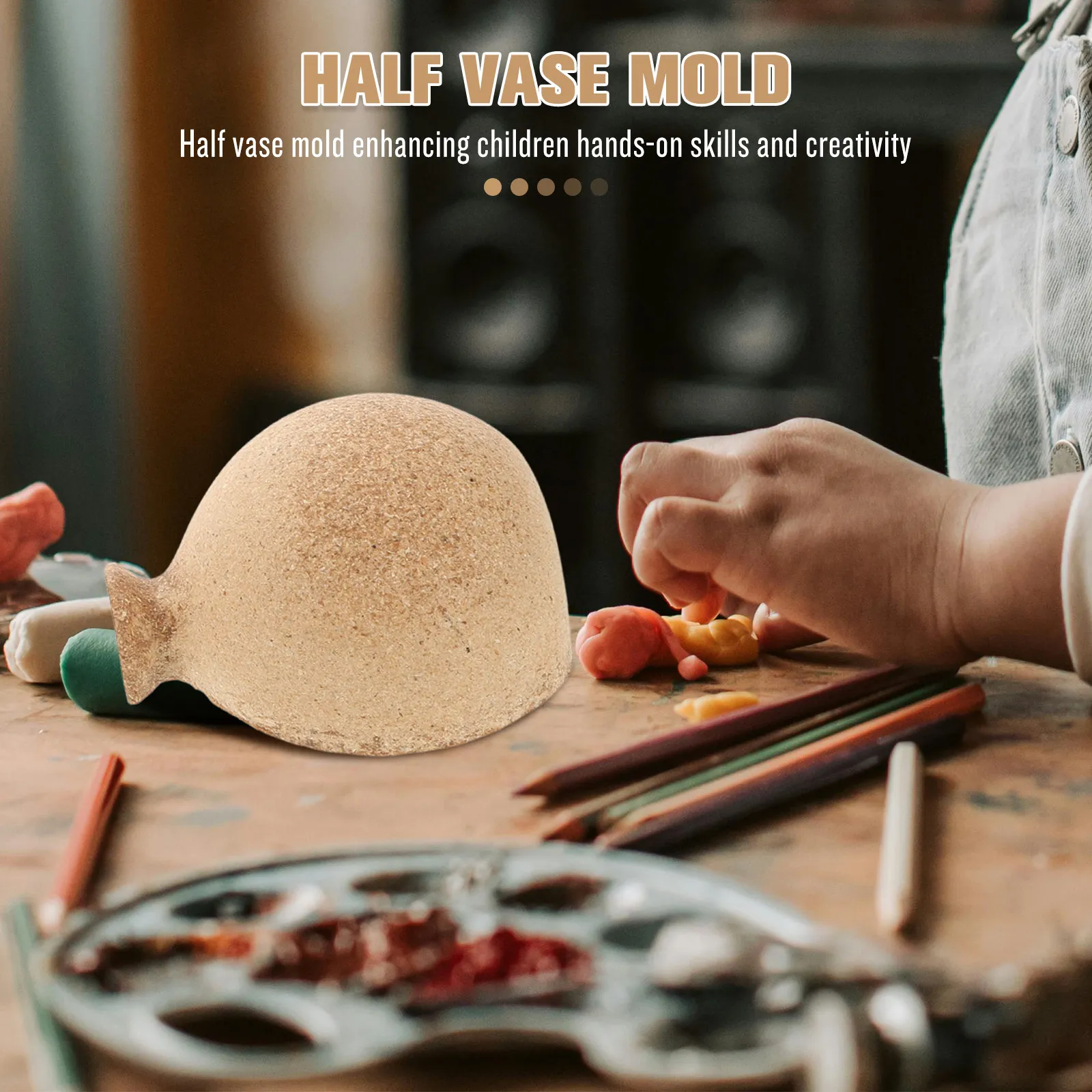 6Pcs DIY Graffiti Half Vase Mold Set Wooden Unfinished Craft Vase Molds for Kids Creative Art Education Fine Motor Skills