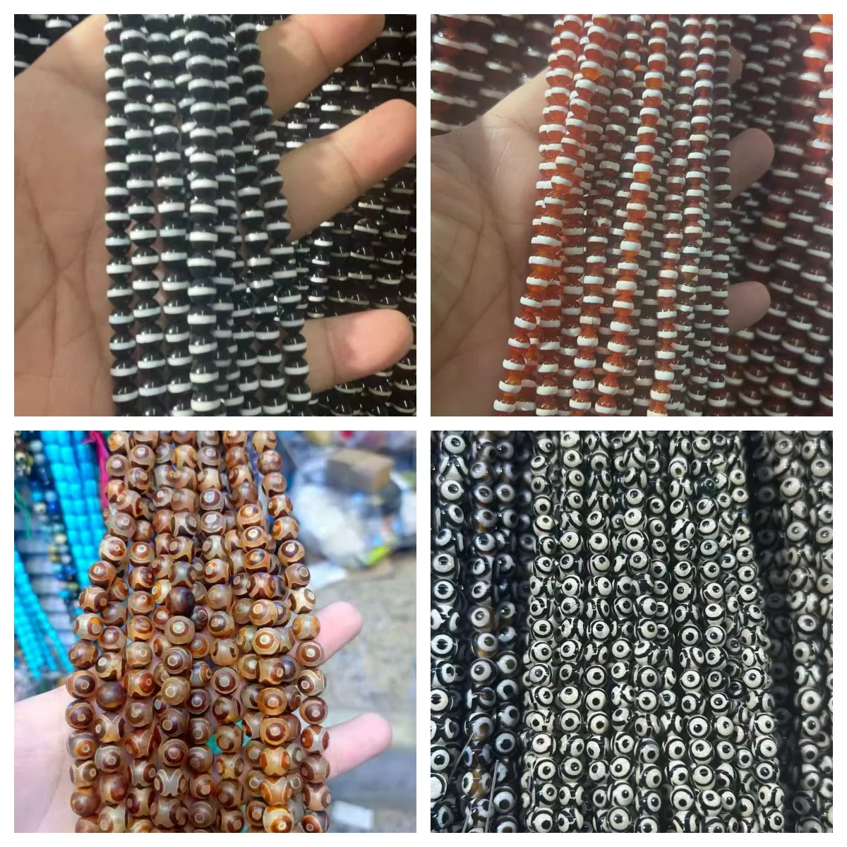1pcs/lot 6mm Agate Dzi Bead Medicine Buddha Three-Eyed Round Bead String Long Loose Beads Wholesale Black White Red Yellow Green