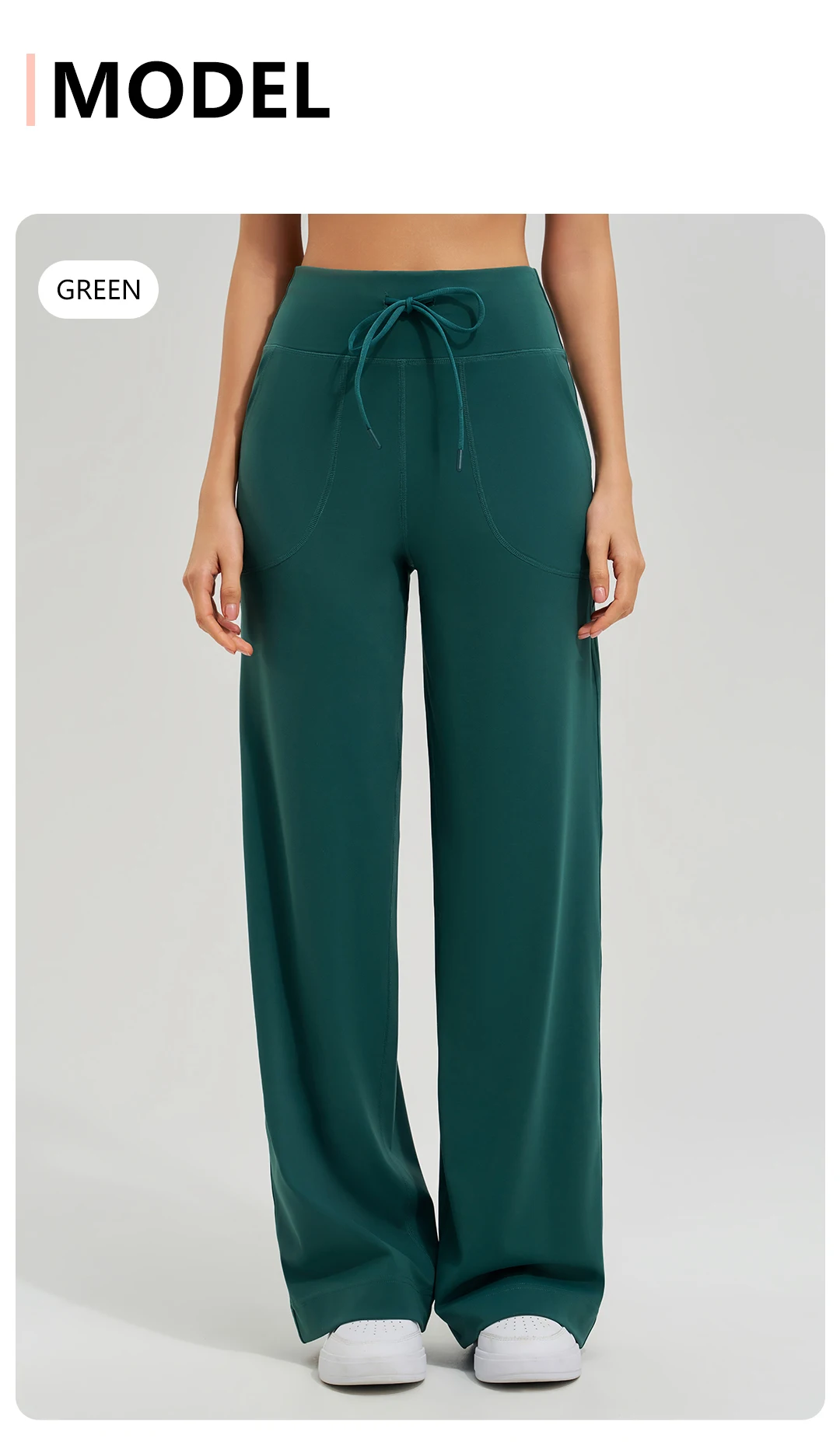 Damen-Yogahose mit hoher Taille, für Fitnessstudio, lockere Lauf-Yogahose, doppelseitig gebürstet, mit Taschen, Hosen, Krawatten – Detail 13