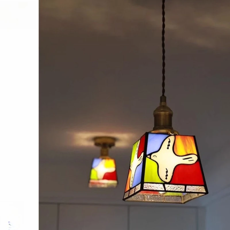 

Japanese retro peace dove bedroom bedside stained glass chandelier creative aesthetics entrance restaurant bar decoration