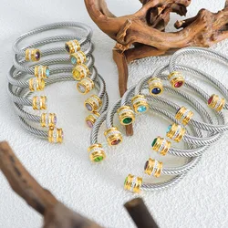 Silver Color Stainless Steel Bracelet Bangles With Colorful Zircon For Women No Tarnish Multicolor Women's Hand Bracelets Bangle