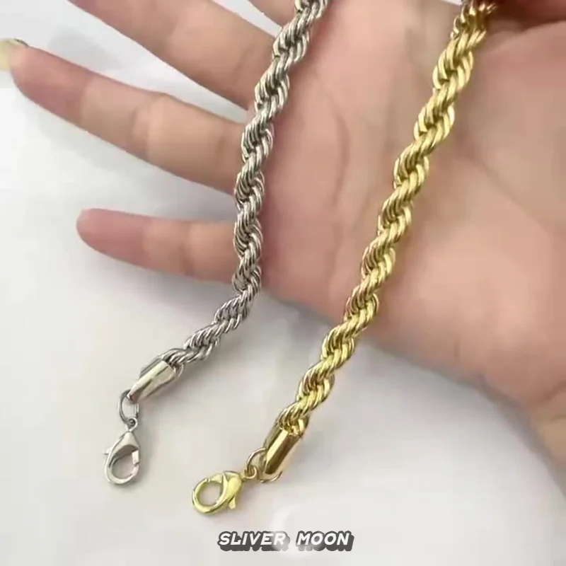 Hip Hop Stainless Steel Twist Chain Bracelet - Men's Retro Gold Color Design | Fashion Trendy Jewelry Accessory