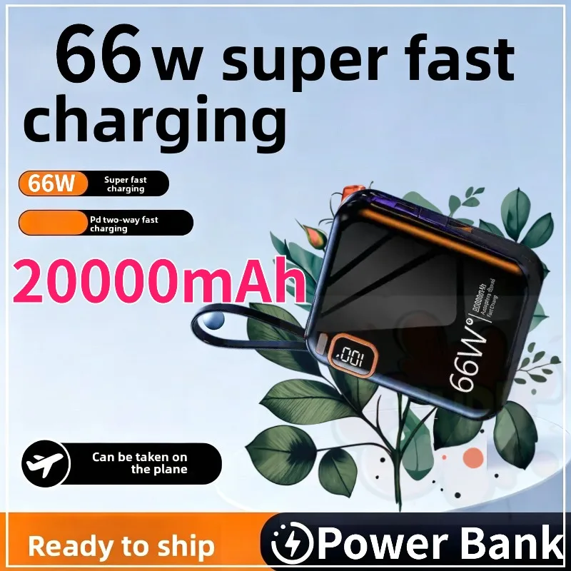 New 66W Fast Charging 20000mAh Mini Powerbank, Two-way USB Type-C Portable High-Capacity Power Bank for IPhone Samsung Xiaomi