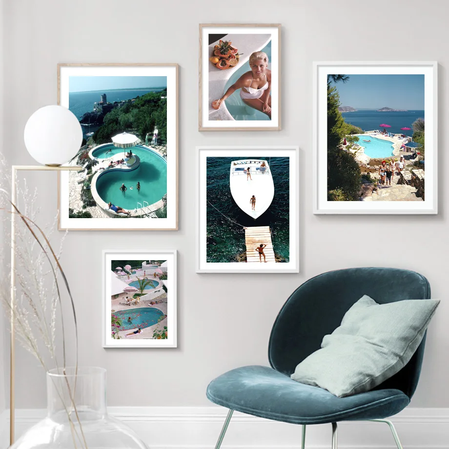 Vintage Summer Beach Pool Canvas Poster Print Retro Sea Vacation Photo Wall Art Mural For Living Room Bedroom Gallery Home Decor