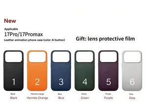 Bilashmart 17pro/17promax real leather phone case magnetic animation pop up window lens all inclusive drop proof protective cover