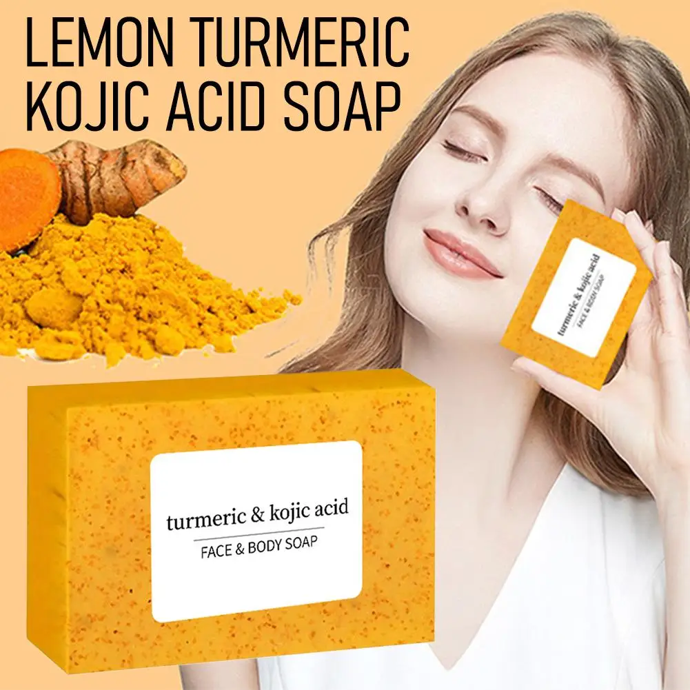 1/2/3/4/5pcs Turmeric Hand Made Soap, Lemon Kojic Acid Soap, Shower and Facial Soap Deep Cleaning For Face Body Skin Care