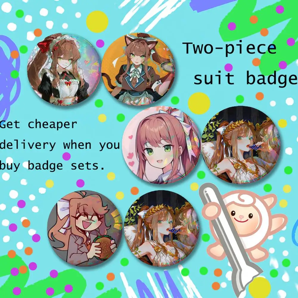 Brooches for Backpack Accessories 25,32,44,58,75mm Round Enamel Pins 2-piece set Cartoon Character M-Monika Cartoon Anime Badge