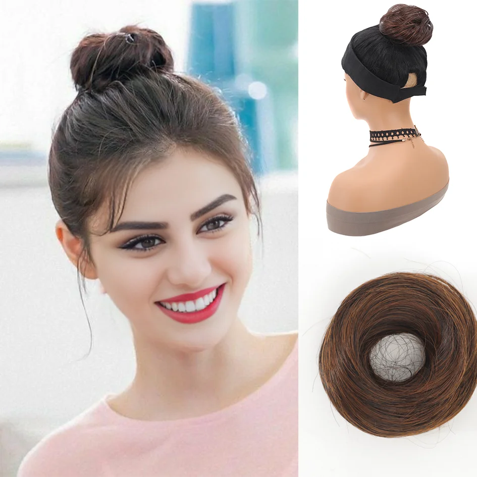 Allaosify synthetic bun female synthetic fiber straight hair circle elastic rope, natural hair color dark light hair accessories