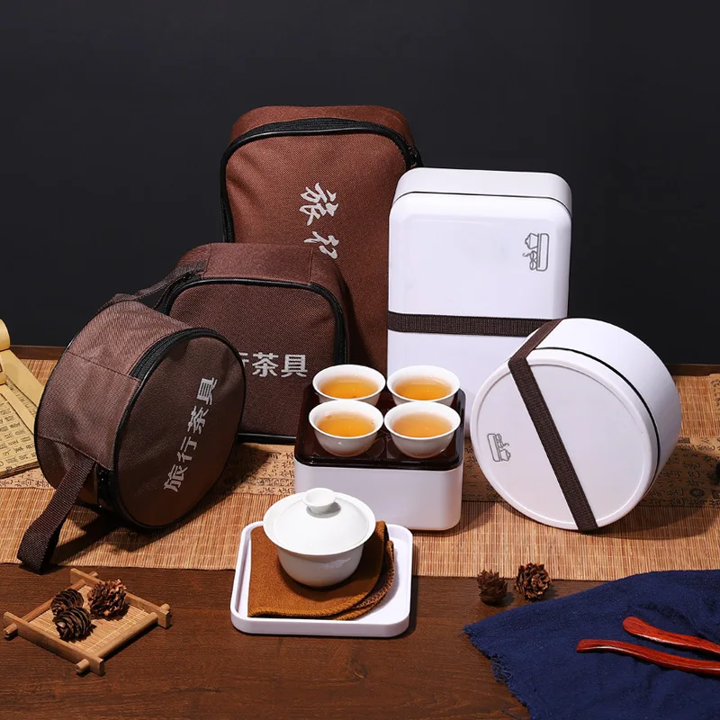 

Set Chinese Travel Kung Fu Tea Set Ceramic Portable Teacup Porcelain Service Gaiwan Tea Cups Mug of Tea Ceremony Teapot