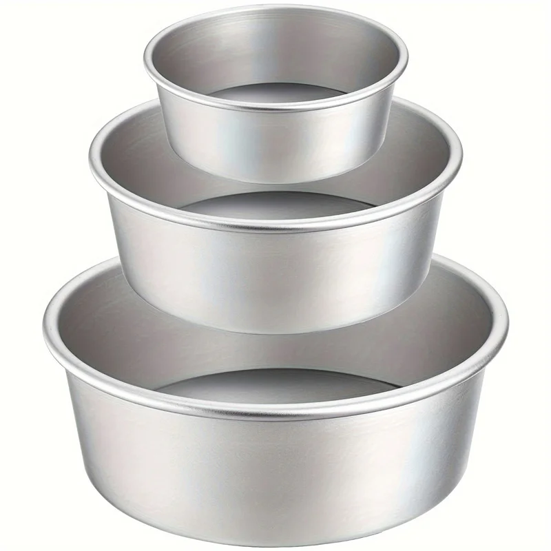 3-Piece Round Cake Pan Set 4/6/8 Inch Hard Anodized Aluminum Molds with Removable Bottoms for Easy Cake Removal Baking Mould