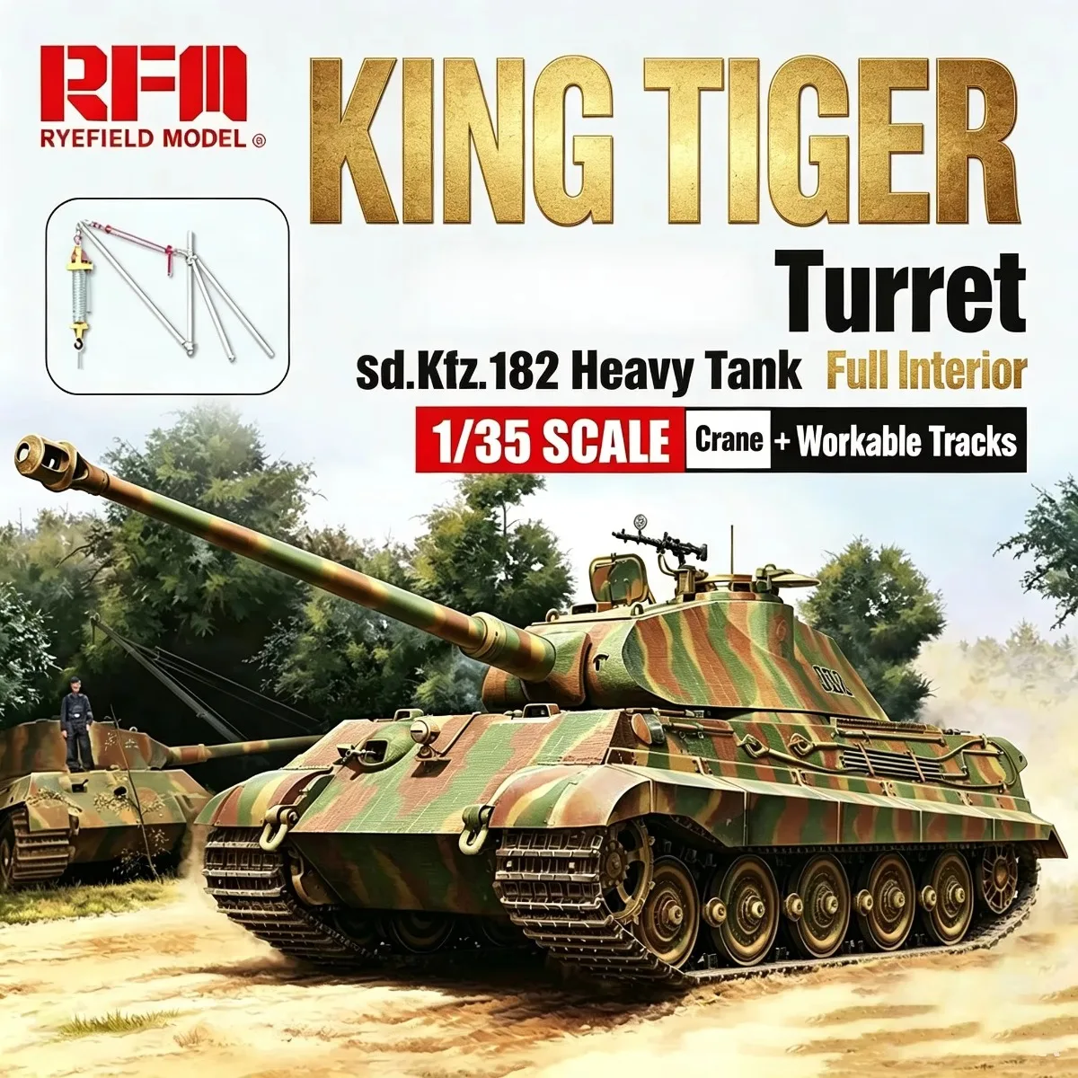 RYE FIELD RFM-5165 1/35 Sd.Kfz.182 KING TIGER Porsche Turret （FULL INTERIOR）with 2-Ton Crane/ Workable Tracks