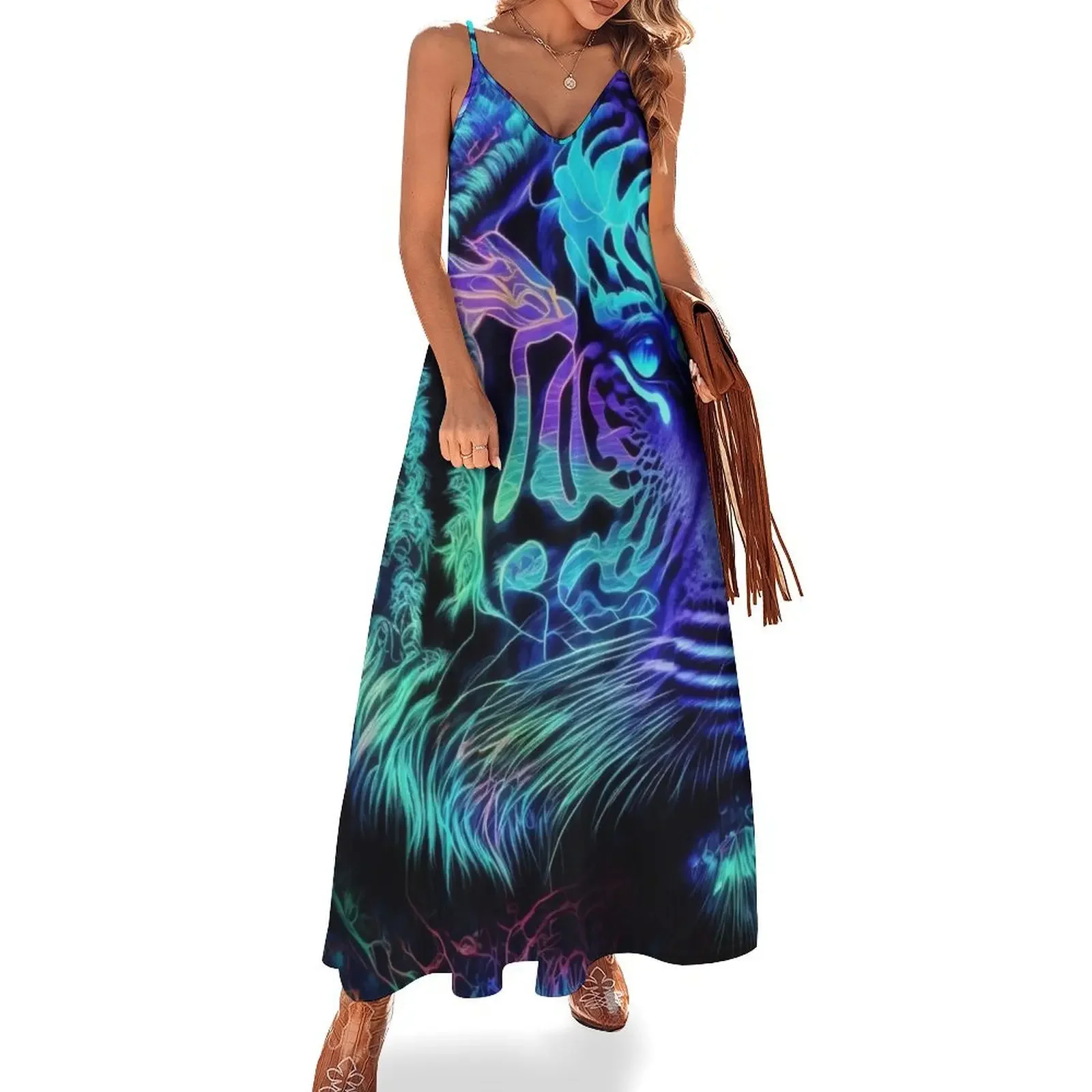 

Fluorescent Tiger - Neon Glow Animal Art Sleeveless Dress Dress women prom dress women's summer jumpsuit