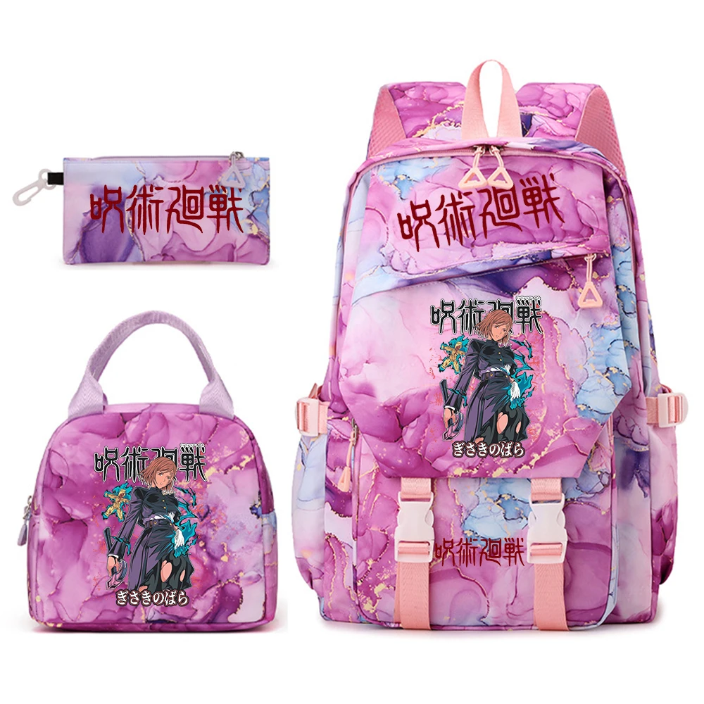 

Набор с принтом аниме Jujutsu Kaisen Nobara: школьный рюкзак, сумка для обеда, пенал для девочек, повседневный легкий студенческий рюкзак для книг