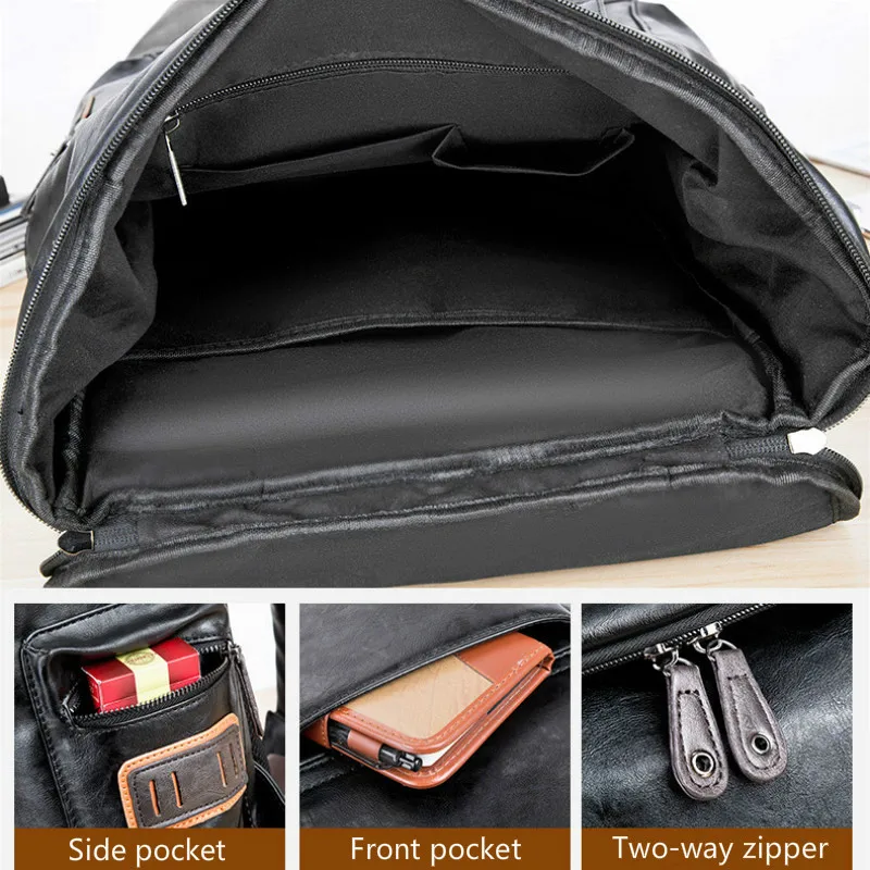 Men Pu Leather Backpack Men\'s Large Antitheft Travel Backpack Laptop Bag Black Bagpack Boy Big School Male Business Shoulder Bag