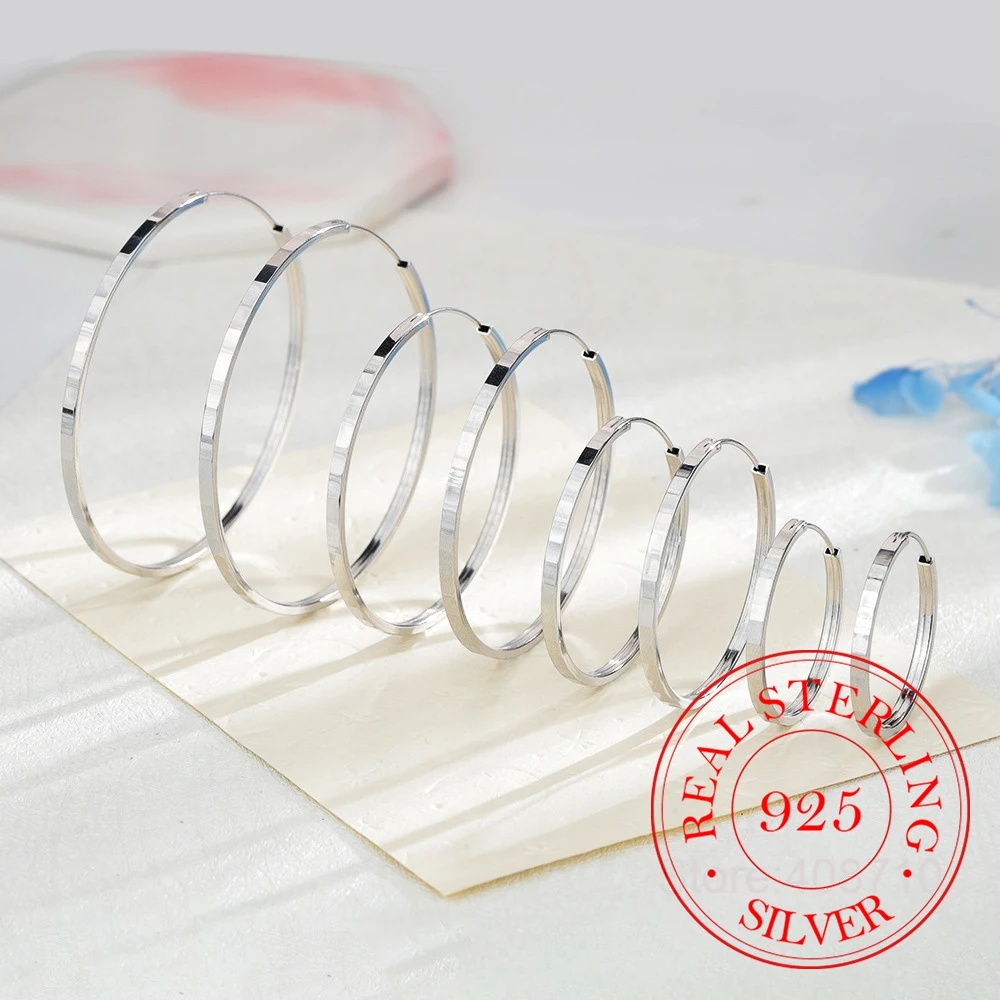 

Серьги-кольца из стерлингового серебра 925 пробы с гиперболией, блестящие большие круглые серьги-кольца для женщин и девочек, ювелирные изделия-манжеты для ушей Brincos Bijoux Femme