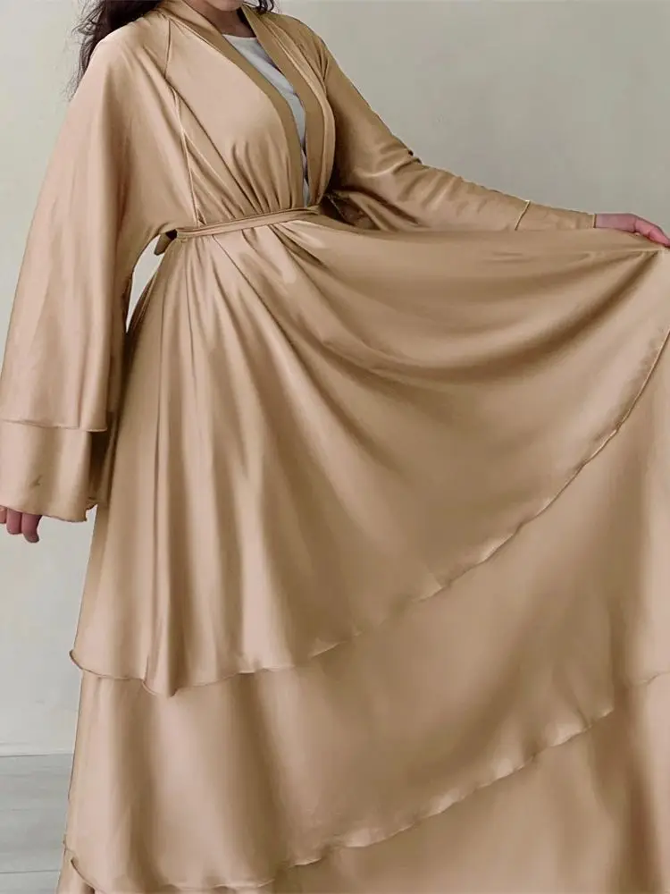 Kimono Abaya cetim Ramadan para mulheres, vestido muçulmano muçulmano modesto, roupas de oração, veste feminina, Dubai, Turquia